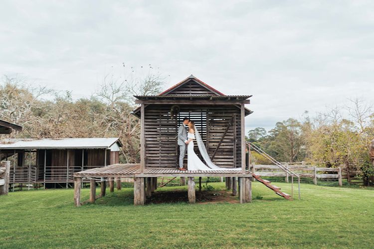 Bride & Groom in an outbuilding at Belgenny Farm in Sydney