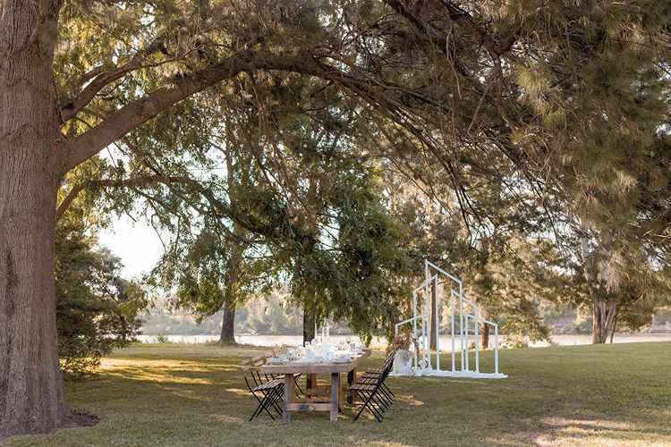 Outdoor wedding venue under casuarina trees at Serene View in the Hawkesbury