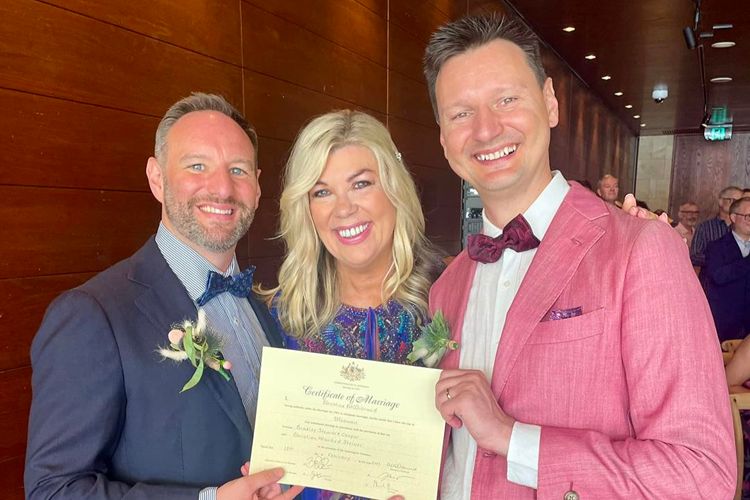 Chrissi McDiarmid with two grooms just married