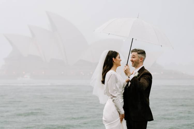 Cinematic wedding photo and film with Bride and Groom on Sydney Harbour