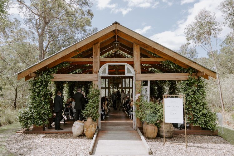 Farm wedding ceremony at The Woods Farm Jervis Bay bush chapel