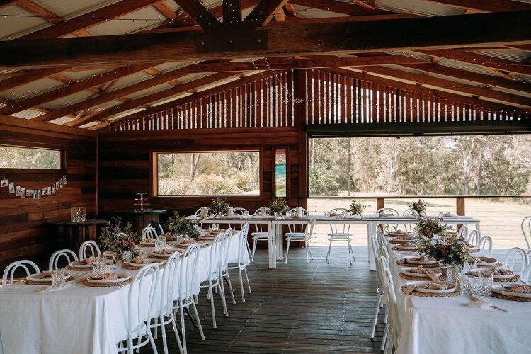 Wedding pavilion set up for BYO catered reception at Goolawah Retreat