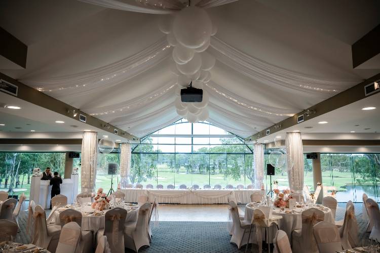 Reception venue with views over Riverside Oaks Golf Course