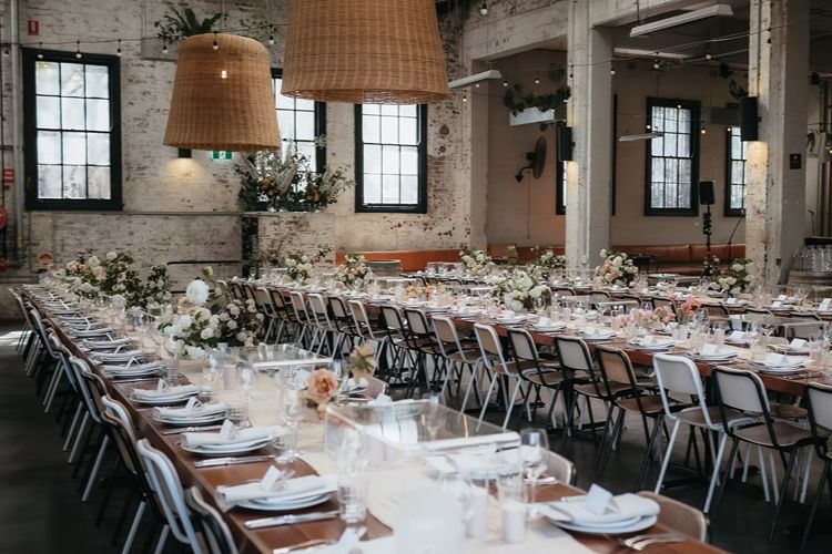 Industrial rustic reception space at Three Blue Ducks Rosebery