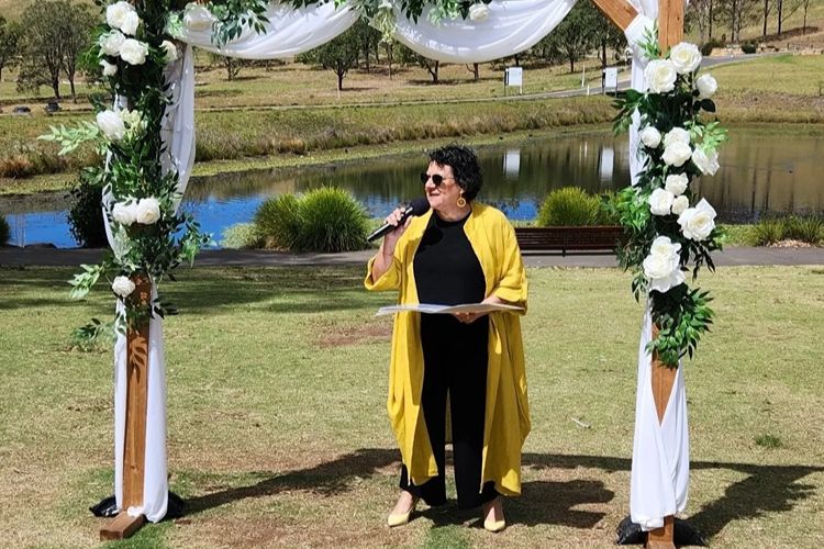 Ingrid Winter officiating a vow renewal ceremony in Macarthur