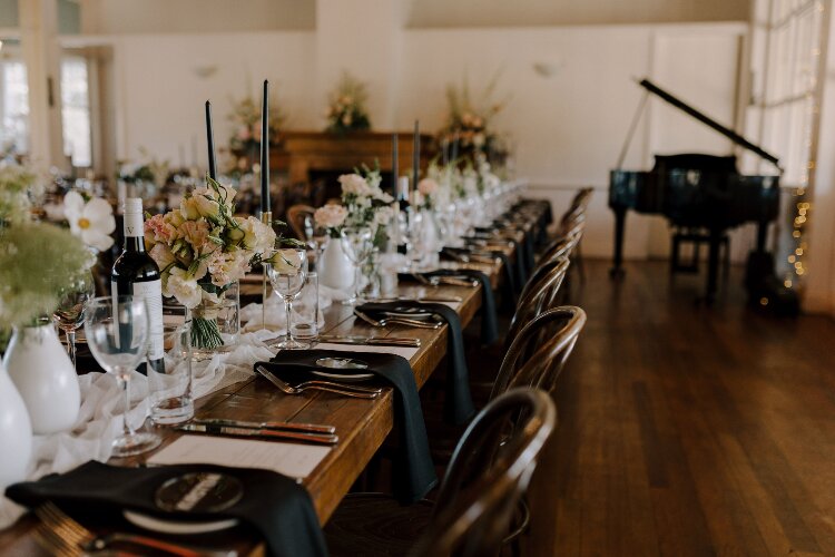 Beautiful reception space with piano at Wandin Valley Estate