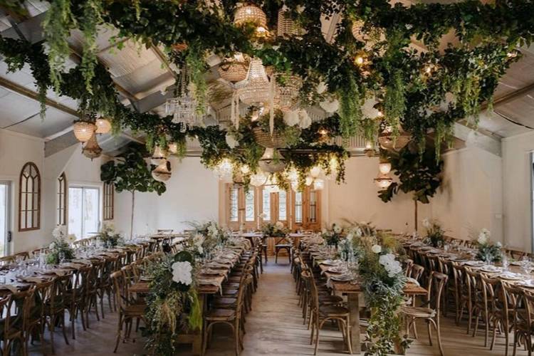Luxury farm wedding venue with chandelier reception hall in Jervis Bay NSW