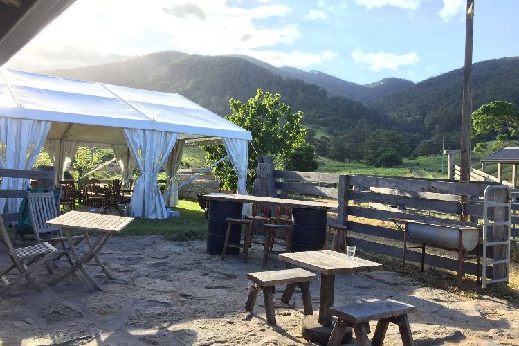 Marquee and shed reception area at BYO wedding venue Mountain View Farm