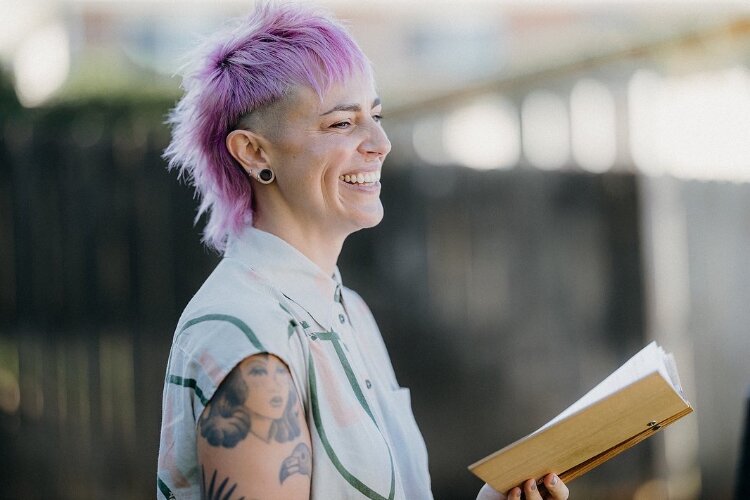 Marriage celebrant Liz Watson officiating an LGBT wedding ceremony