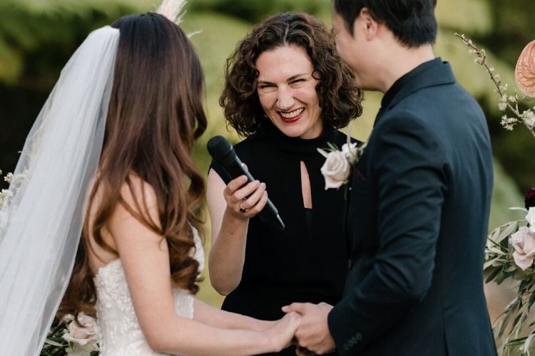 Sydney celebrant Melissa Soncini officiating a garden wedding with Bride & Groom