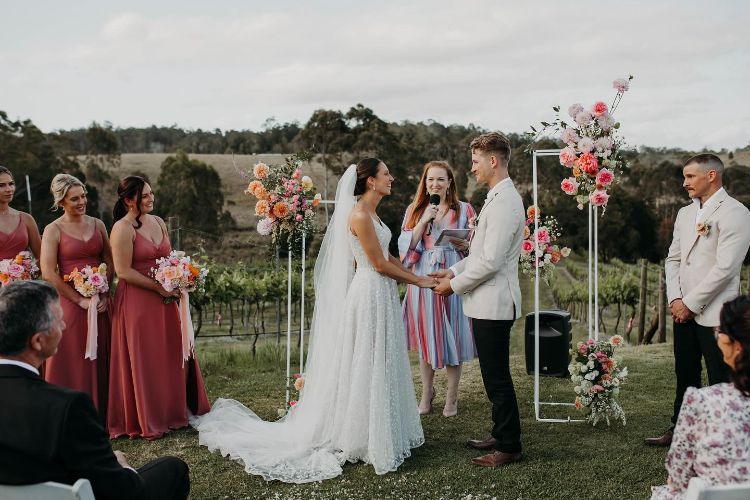 Moreton Bay Celebrant Katie Jones Watson officiating a wedding ceremony