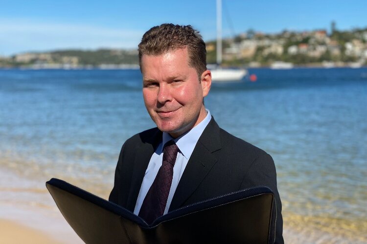 NSW marriage celebrant Mick Goldie officiating a wedding