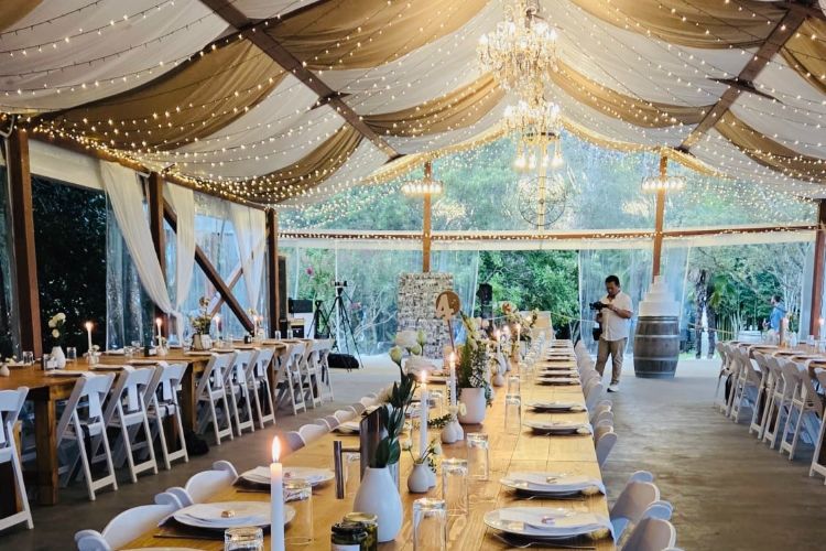 Open air barn reception space with BYO wedding catering & drinks at The Linton
