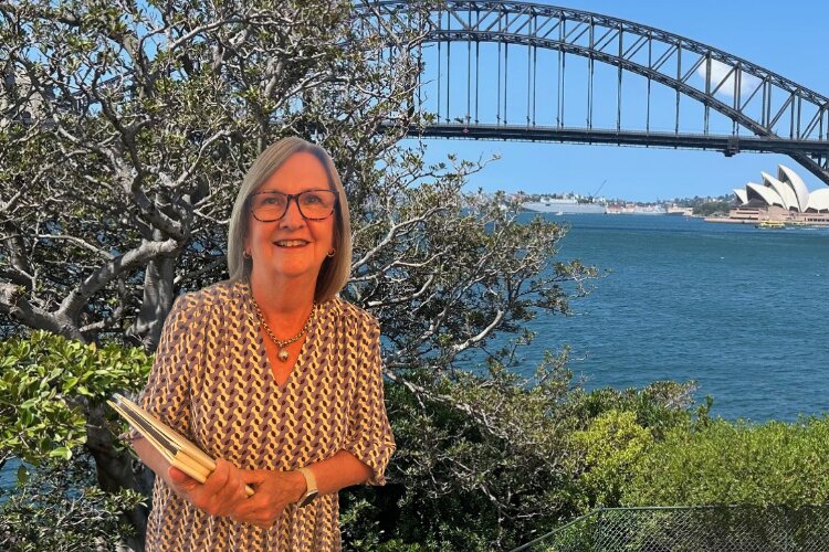 Randwick Celebrant Margaret Janz before a wedding ceremony on Sydney Harbour