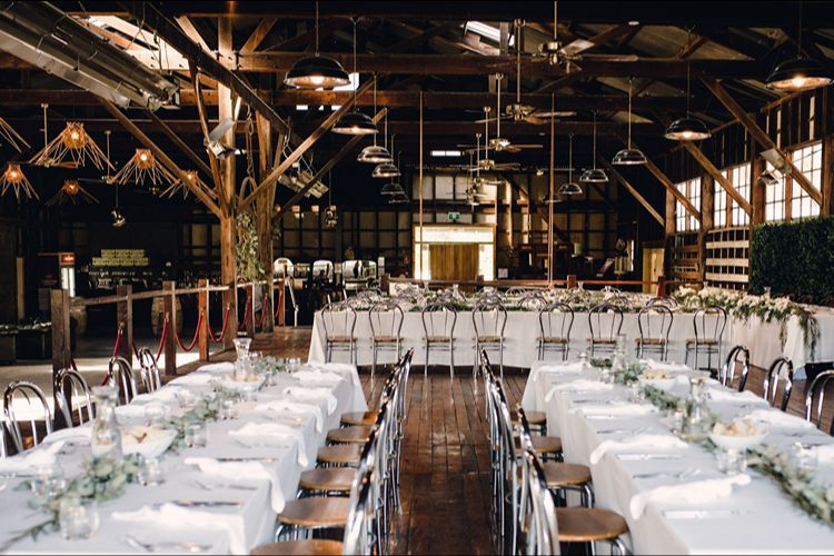 Rustic industrial venue with wooden panelled walls at Perricoota Station