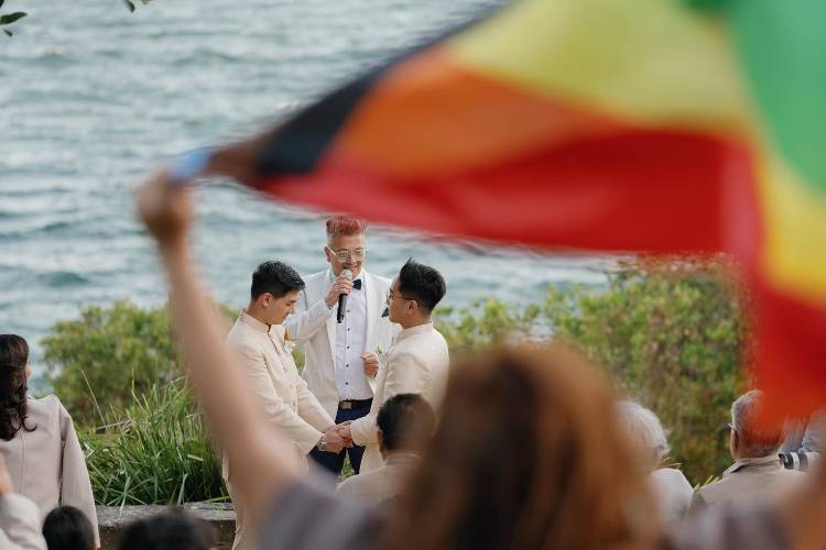 Gay wedding ceremony on Sydney Harbour with Paul Wheeler
