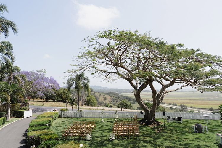 Outdoor ceremony space with Tweed Hinterland views at Botanica Plantation House