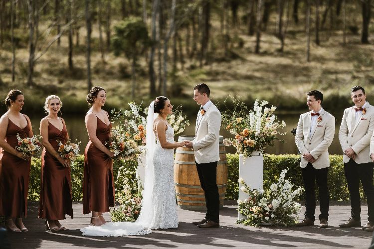 Wedding ceremony on private lake pontoon at Wandin Valley Estate Hunter Valley