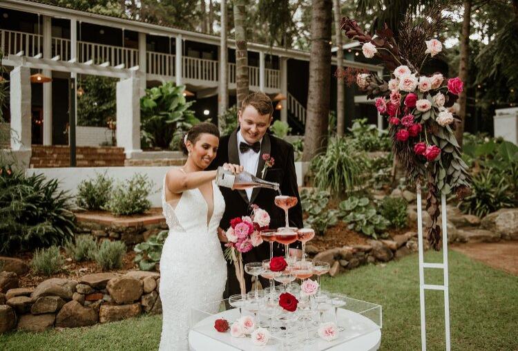 Backyard Wedding Champagne Towers