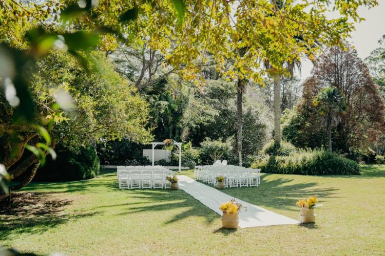 garden wedding ceremony at The Linton Central Coast NSW with aisle and arbour